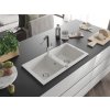 MEXEN/S - Mario granitový dřez 2-bowl včetně baterie Flora, bílá 6504-20-670401-07