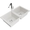 MEXEN/S - Mario granitový dřez 2-bowl včetně baterie Flora, bílá 6504-20-670401-07