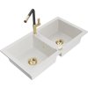 MEXEN/S - Mario granitový dřez 2-bowl včetně baterie Flora, bílá 6504-20-670401-57-G