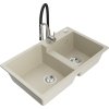 MEXEN/S - Tomas granitový dřez 2-bowl včetně baterie Aster, béžová 6516-69-73450-07