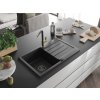 MEXEN/S - Bruno granitový dřez 1 s odkapávačem včetně baterie Flora, černá/stříbrná metalik 6513-73-670401-57-B