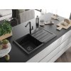 MEXEN/S - Bruno granitový dřez 1 s odkapávačem včetně baterie Flora, černá/stříbrná metalik 6513-73-670401-70-B