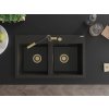 MEXEN/S - Hektor granitový dřez 2-bowl 800 x 480 mm, černá/zlatá metalik, zlatý sifon 6521802000-75-G