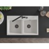 MEXEN/S - Hektor granitový dřez 2-bowl 800 x 480 mm, bílá, černý sifon 6521802000-20-B