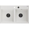 MEXEN/S - Hektor granitový dřez 2-bowl 800 x 480 mm, bílá, černý sifon 6521802000-20-B