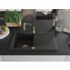 MEXEN/S - Cesar granitový dřez s odkapávačem včetně baterie Aster, černá/zlatá metalik 6514-75-73450-57-G