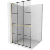 MEXEN/S - Kioto+ L Sprchová zástěna WALK-IN s poličkou a držákem ručníků 100 x 200 cm, černý vzor, zlatá kartáčovaná 800-100-123-55-77