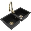 MEXEN/S - Mario granitový dřez 2-bowly včetně baterie Savita, černá 6504-77-672601-50