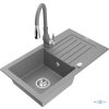 MEXEN/S - Pablo granitový dřez 1 s odkapávačem včetně baterie Savita, šedá 6510-71-672601-71