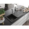 MEXEN/S - Bruno granitový dřez 1 s odkapávačem včetně baterie Flora, černá/zlatá metalik 6513-75-670401-07-B