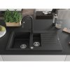 MEXEN - Matias žula dřez 1,5-mísa dřez s vypouštěním krátký odkapávač 900x505 mm, černá / stříbrná metalíza 6502901505-73