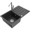 MEXEN/S - Bruno granitový dřez 1 s odkapávačem včetně baterie Flora, černá kropenatá 6513-76-670401-00
