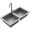 MEXEN/S - Mario granitový dřez 2-bowl včetně baterie Telma, šedá 6504-71-670200-71