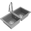 MEXEN/S - Mario granitový dřez 2-bowl včetně baterie Elia, šedá 6504-71-670101-00