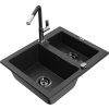 MEXEN/S - Carlos granitový dřez 1.5 včetně baterie Flora, černá/srebrny metalik 6518-73-670401-07-B