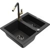 MEXEN/S - Carlos granitový dřez 1.5 včetně baterie Flora, černá/srebrny metalik 6518-73-670401-57-B
