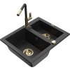 MEXEN/S - Carlos granitový dřez 1.5 včetně baterie Flora, černá/srebrny metalik 6518-73-670401-57-G