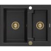 MEXEN/S - Carlos granitový dřez 1.5 582x475 mm, černá/stříbro metalik + zlatý sifon 6518581500-73-G