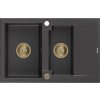MEXEN/S - Gaspar granitový dřez 1.5 s odkapávačem 737 x 475 mm, černý kropenatý, zlatý sifon 6507731505-76-G
