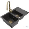 MEXEN/S - Gaspar granitový dřez 1.5 s odkapávačem včetně baterie Savita, černá kropenatá 6507-76-672601-50