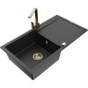 MEXEN/S - Leo granitový dřez 1-miska s odkapávačem včetně baterie Rita, černý/stříbrný metalik 6501-73-670300-50