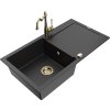 MEXEN/S - Leo granitový dřez 1 s odkapávačem včetně baterie Carla, černá/stříbrná metalik 6501-73-670700-50