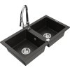 MEXEN/S - Mario granitový dřez 2-bowl včetně baterie Elia, černá/zlatá metalik 6504-75-670101-00