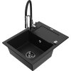 MEXEN/S - Enzo granitový dřez 1 s odkapávačem včetně baterie Aster, černá 6506-77-73450-07-B