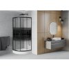 MEXEN/S - Rio sprchový kout čtvrtkruh 90x90, pruhy, černá + bílá vanička se sifonem 863-090-090-70-20-4710