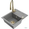 MEXEN/S - Enzo granitový dřez 1 s odkapávačem včetně baterie Savita, šedá 6506-71-672601-50