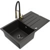 MEXEN/S - Bruno granitový dřez s odkapávačem včetně baterie Aster, černá/zlatá metalik 6513-75-73450-57-B