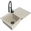 MEXEN/S - Cesar granitový dřez s odkapávačem včetně baterie Aster, béžová 6514-69-73450-70-B