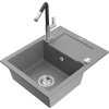 MEXEN/S - Enzo granitový dřez 1-miska s odkapávačem včetně baterie Flora, šedá 6506-71-670401-07