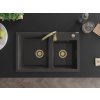 MEXEN/S - Tomas granitový dřez 2-bowl 800x500 mm, černá kropenatá, + zlatý sifon 6516802000-76-G
