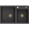 MEXEN/S - Tomas granitový dřez 2-bowl 800x500 mm, černá kropenatá, + zlatý sifon 6516802000-76-G
