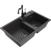MEXEN/S - Tomas granitový dřez 2-bowl včetně baterie Carla, černá kropenatá 6516-76-670700-70-B