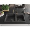 MEXEN/S - Tomas granitový dřez 2-bowl včetně baterie Aster, černá kropenatá 6516-76-73450-57-B