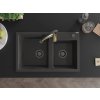MEXEN/S - Tomas granitový dřez 2-bowl včetně baterie Aster, černá kropenatá 6516-76-73450-57-B