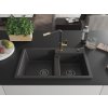 MEXEN/S - Tomas granitový dřez 2-bowl včetně baterie Flora, černá kropenatá 6516-76-670401-57-B