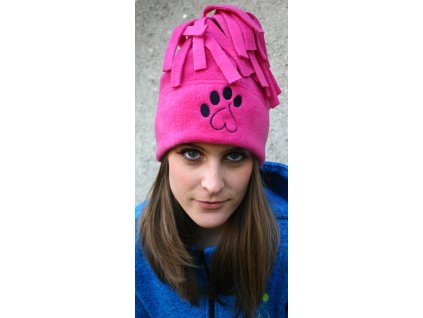Čepice fleece chochol Paw růžová fuchsia