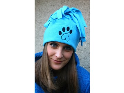 Čepice fleece chochol Paw modrá tyrkys
