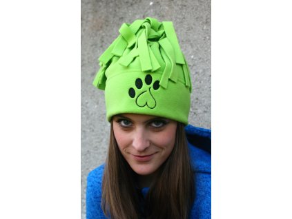 Čepice fleece chochol Paw zelená limetka