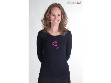Triko LAMBESTE černé + růžová fuchsia paw love - SKLADEM VEL.