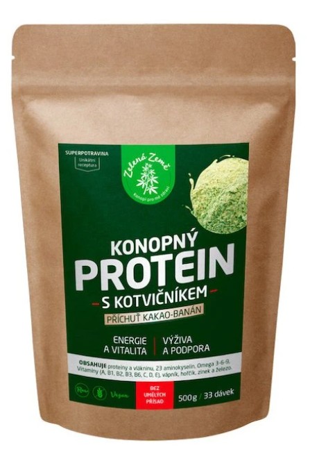 Zelená Země BIO KONOPNÝ PROTEIN S KOTVIČNÍKEM KAKAO-BANÁN 500G
