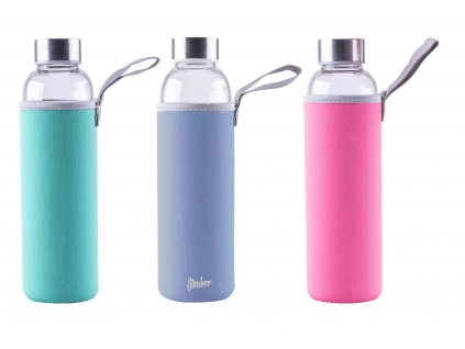 steuber glas trinkflasche mit tasche und tragelasche 1000 ml borosilicatglas verschiedene farben edelstahldec VAR0266 VAR 01