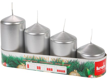 Svíčka adventní schody 50x60/75/90/105 mm - metalická stříbrná (4ks)