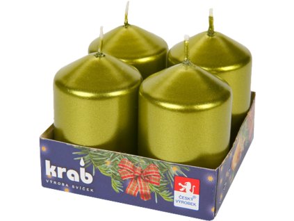 Svíčka adventní válec 40x60 mm - metalická zelená (4ks)