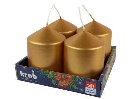 Svíčka adventní válec 60x80 mm - metalická zlatá (4ks)