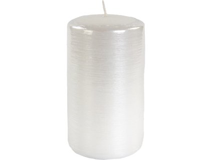 Svíčka válec Kontury drátkovaný motiv 70x130 mm - metalická bílá