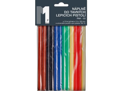Náboje do tavné pistole barevný mix malý (12 ks, 7,4 mm / 10 cm)